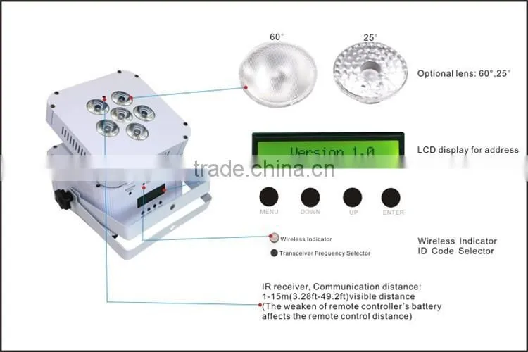 wholesale event decoration light 6in1RGBWA+UV LED PAR Can with battery and wireless DMX