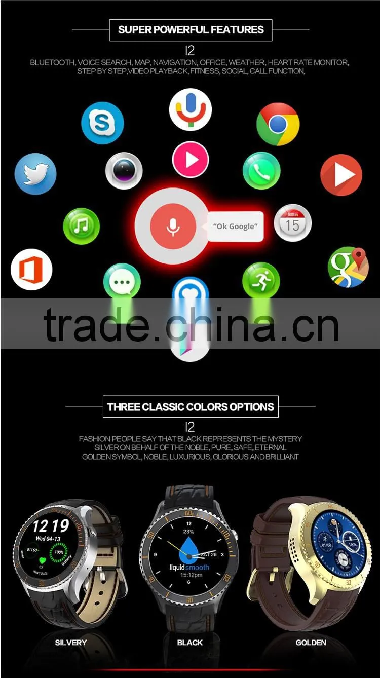I2 MTK6580 1.33" TFT capacitance screen android 5.1 3g wifi watch with turnable watch frame