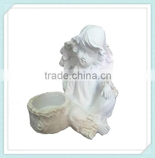 Religious white resin angel candle holder