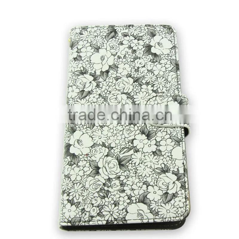 flower pattern flip leather case cover for 5-6inch cell phone