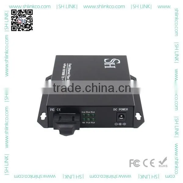 Highly efficient 10/100M optical switch 1 fiber optic port to 4 UTP port converter