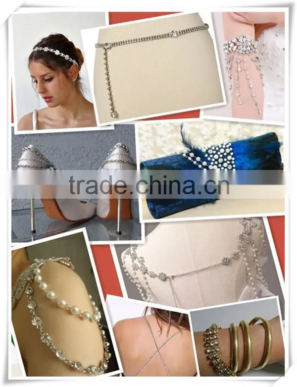 new arrival crystal rhinestone and pearl beads trim wholesale stainless steel chain for dress WRC-200