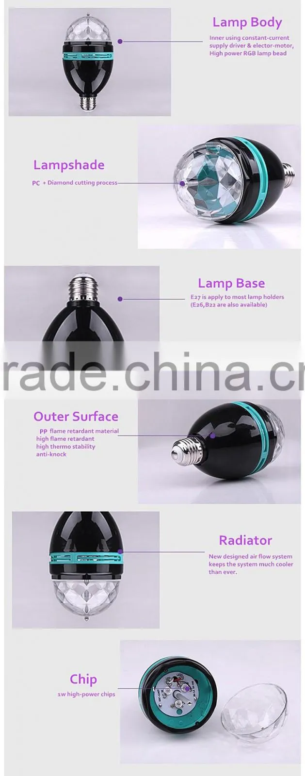 Led Magic Rotating B22 E26 E27 3W RGB Disco Ball Bulb Light