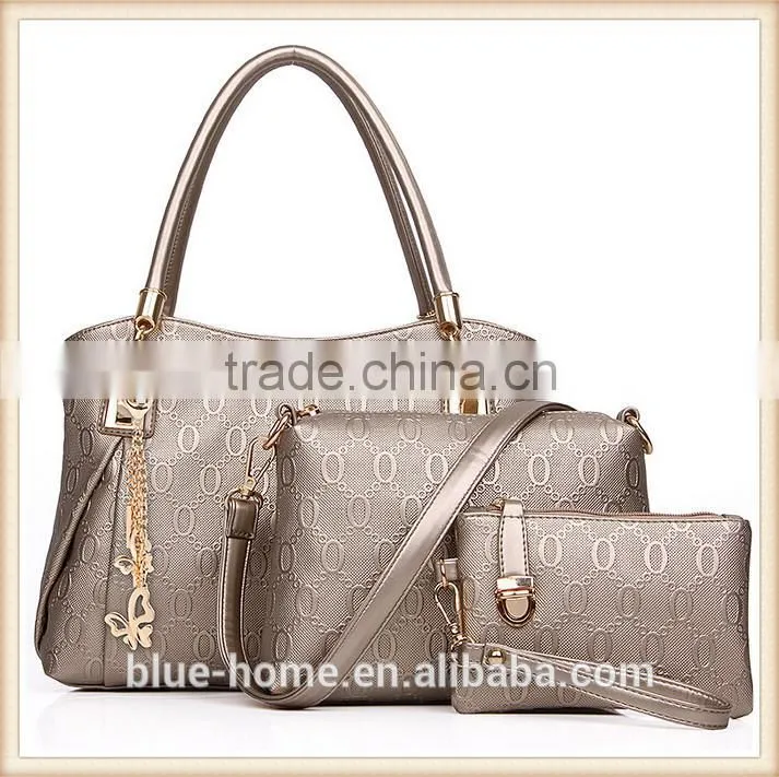 New stylish summer women bag set Gold handbag 3 pieces kit shoulder messager pouch