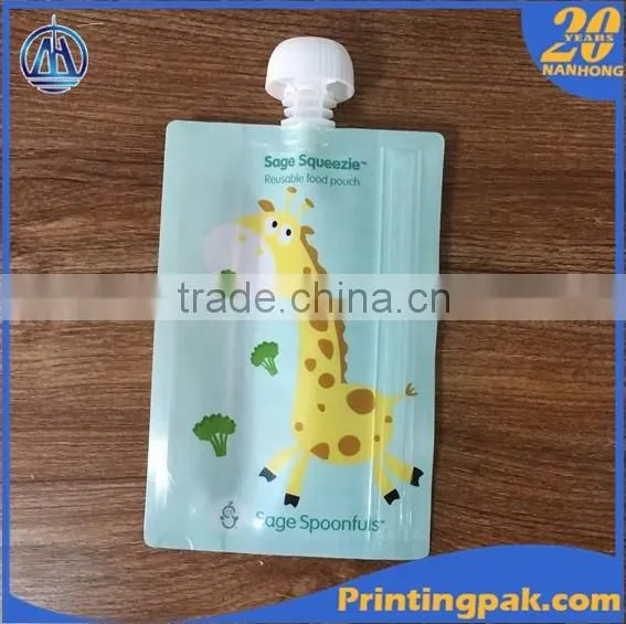 Moisture and leak proof barrier reusable stand up baby food squeeze pouch bag