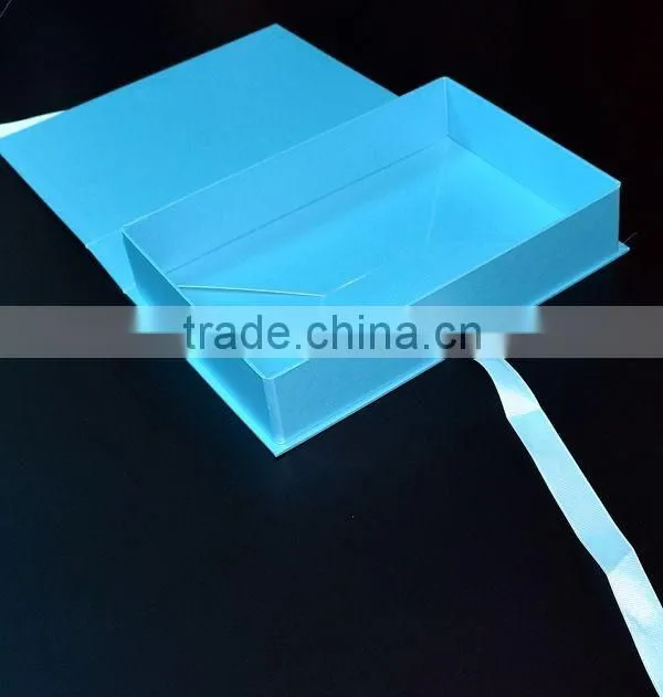 Top sale blue small folding gift hat shoe box with ribbon close
