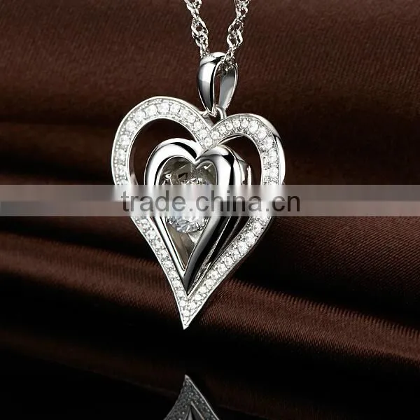 Unique jewelry Wholesale fashion jewelry 925 Sterling Silver Rhodium plated heart shape Pendant