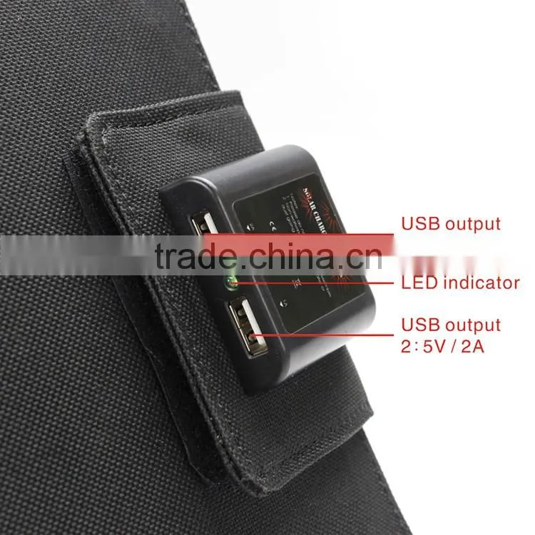 2016 newest dual usb fabric foldable solar panel charger 14w with battery for cellphone
