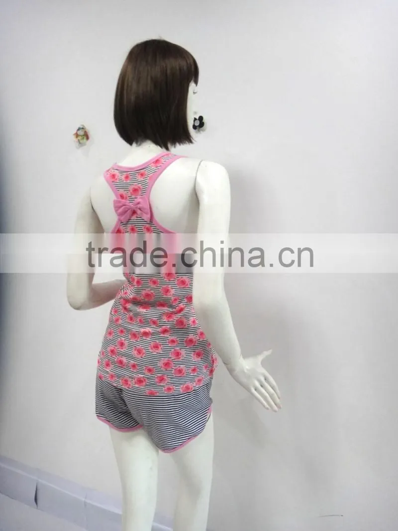 Personality flowers stripe sleeveless pajamas women