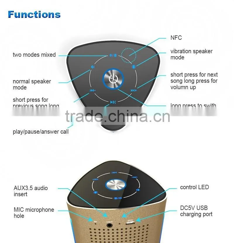2016 bluetooth speaker NFC Bluetooth Vibration speaker outdoor bluetooth speakers vibration resonance speaker