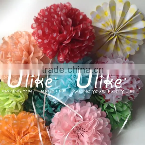 popular polka dot paper fan double used paper pinwheels fan and pom poms flowers wedding table decoration