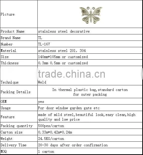 stainless steel 201 304 decorative accessories for door and window butterfly