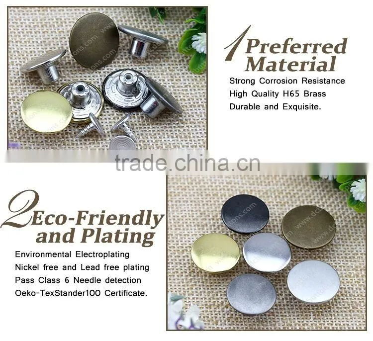 Eco-friendly product flat top metal jeans button for jeans