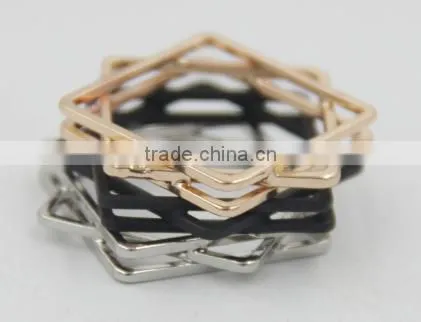 Rock n Roll Stacking Square Brass Gold Silver and Black Ring