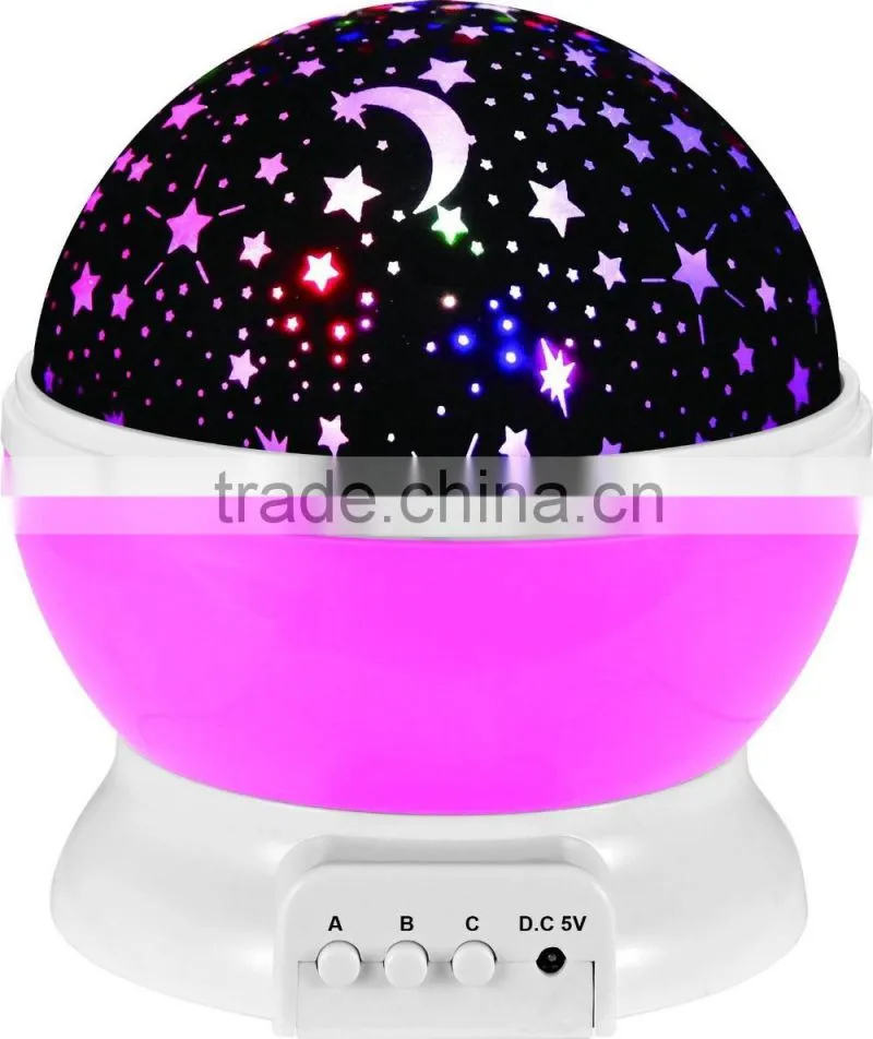 Bright Colours 360 Degree Moon Star Projection Night Light - Kids Baby Bedroom and Nursery - Great Gift Idea