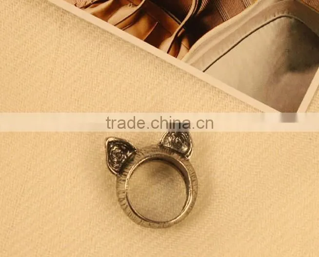 Antique Vintage Bronze Style Kawaii Kitty Cat Ear Metal Costume Jewellery Ring