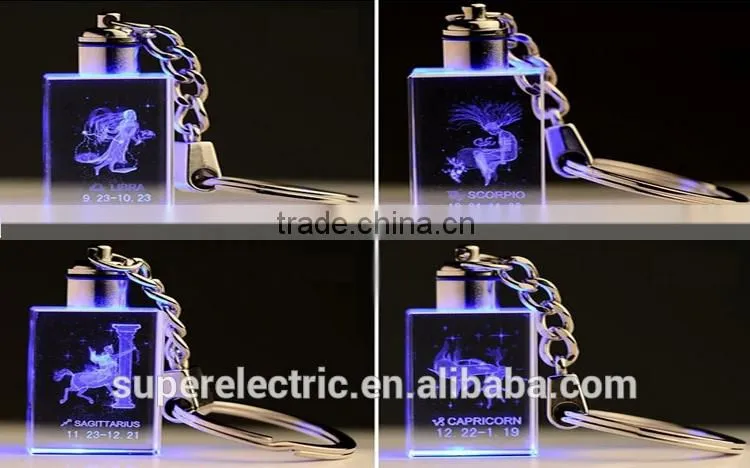 Unique design customized light up key chains for gift popular crystal mini led light keychain
