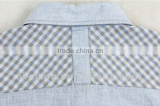 Latest brand design European style slim fit casual plaids trendy fashion short sleeve linen cotton shirts for men