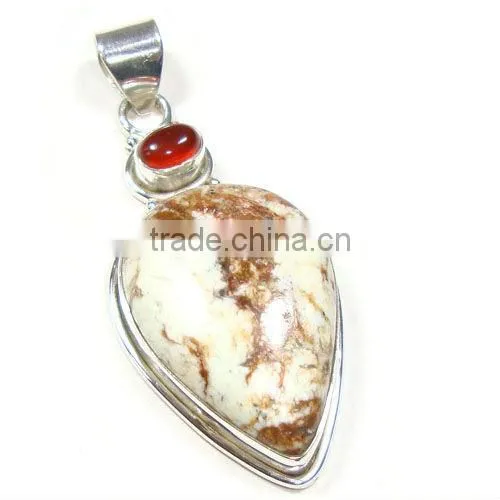 Genuine tibetan turquoise gems pendant 925 sterling silver