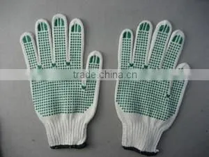 7g String Knitted Green PVC Double Dotted Glove
