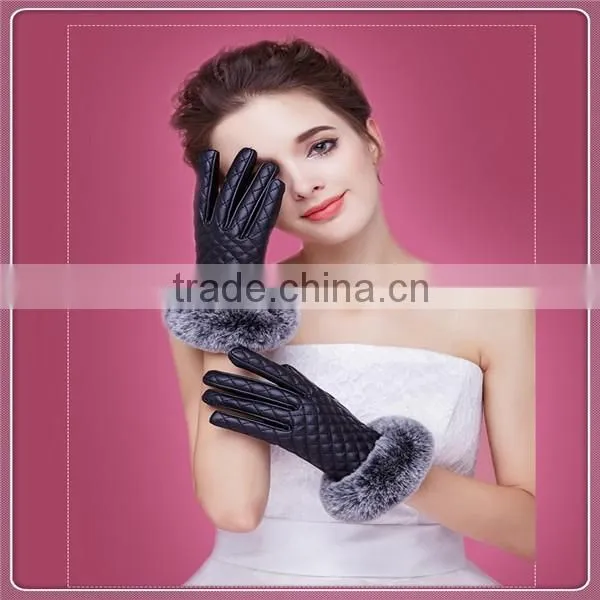 Sexy Lady Black/Red color Smartphone PU leather Material Handmade Touch Screeen Gloves