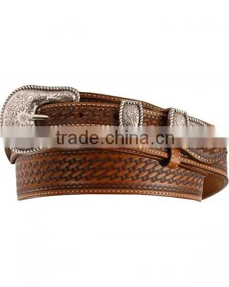 Western men rodeo style cowhide leather ranger basketweave emboss leather belts wholesale