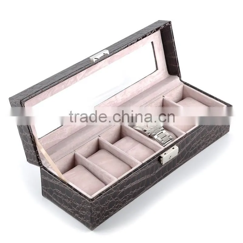 Hot sale 6 slots customized elegant leather covering wood watch box