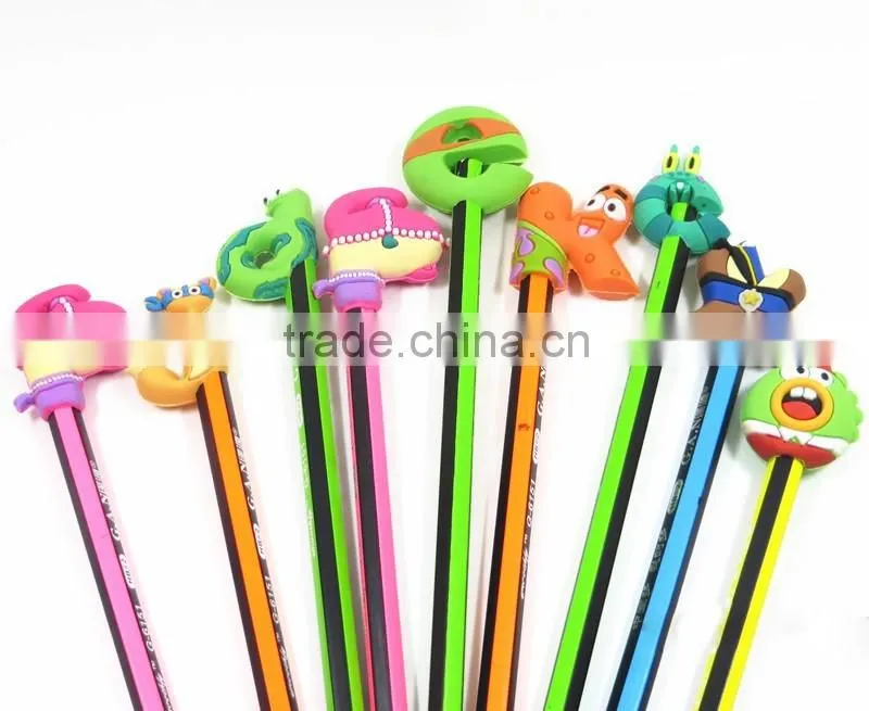 Cartoon customized pen topper/ rubber letter pencil topper/ PVC pencil topper