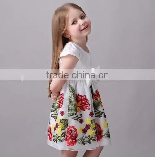 2016 wholesale picture of children casual dress flower embroidered baby children dress models