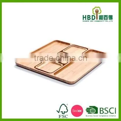 Hot selling wooden divided tray with plate bamboo tray wholesale