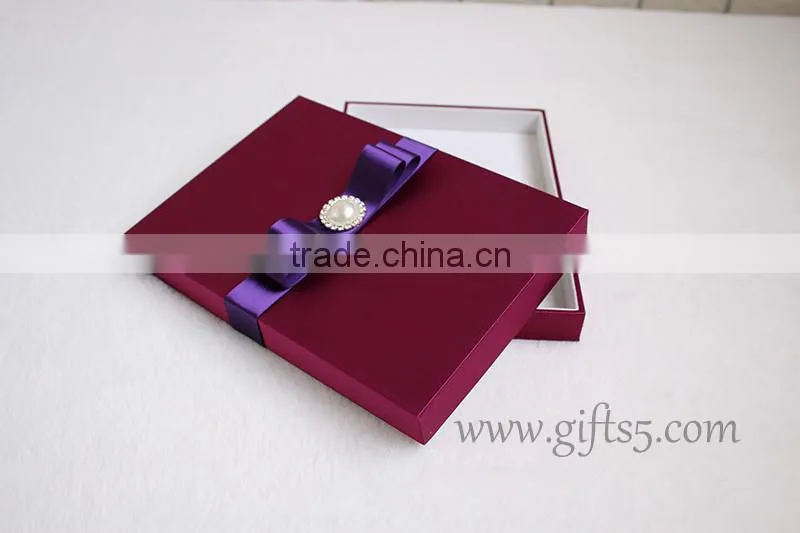 Elegant Burgundy wedding invitation boxes with pearl