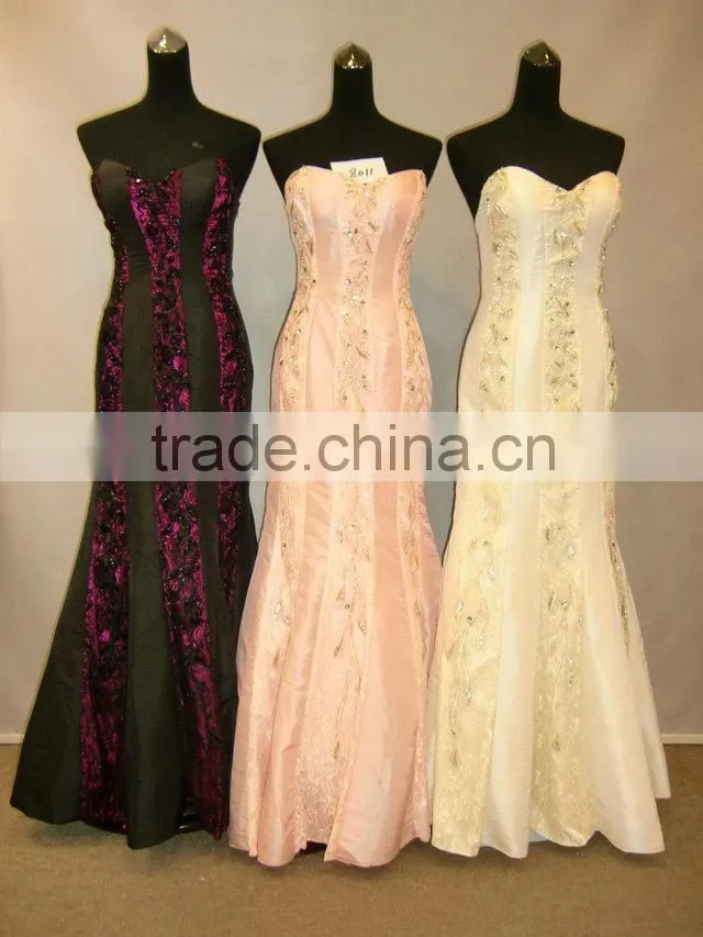 Sexy backless off-shoulder v-neck fishtail taffeta beaded long lace best evening dress
