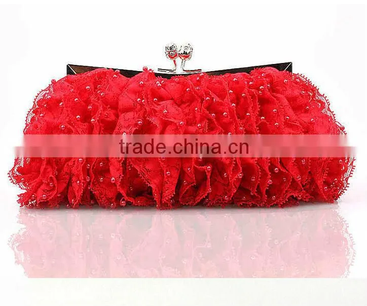 2014 wholesale Elegant Fashion party bag black lace evening bags