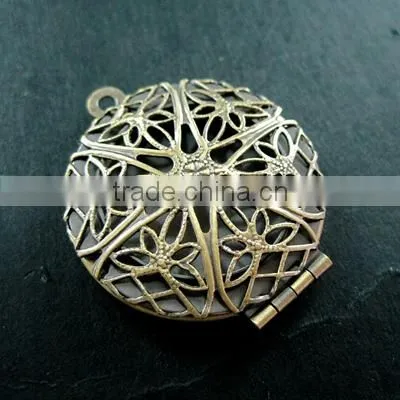 27mm vintage style round antiqued bronze filigree photo locket pendant charm DIY supplies 1111002