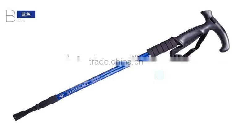 Hot popular T handle alpenstock mountaineering three sections walking sticks