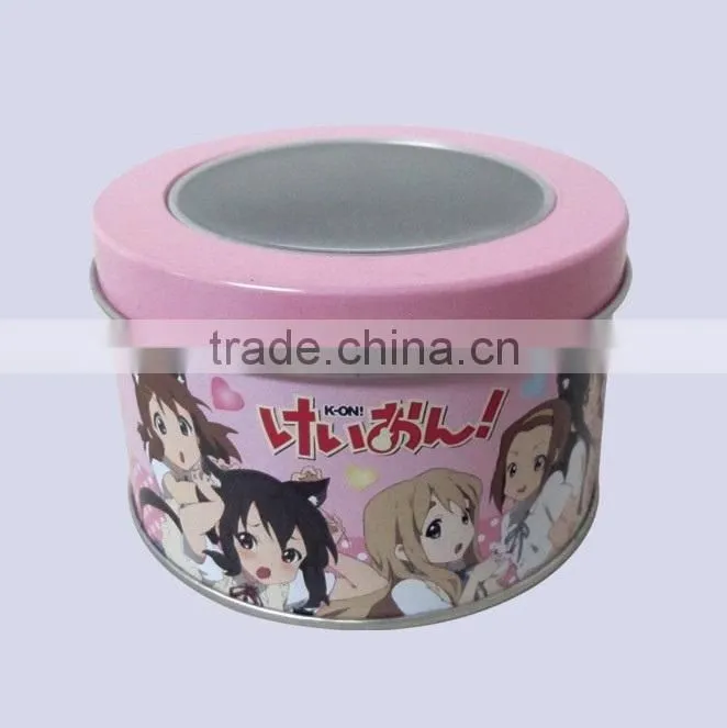 China wholesale fashion round shape PVC window lid Christmas gift tin box wholesale
