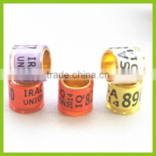 2015 Top Sale New Styple Golden Aluminium Pet 8mm Rings For Pigeon WithYellow Color