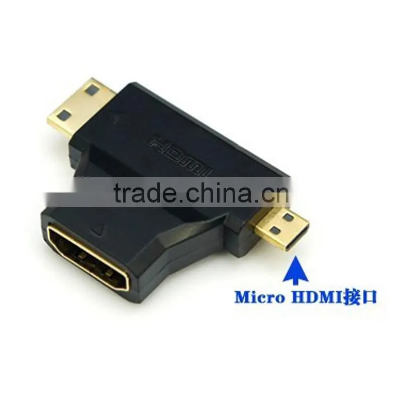3 in 1 Micro HDMI Male & Mini HDMI Male to HDMI 1.4 Female 90 Degree COMBO Adapter HDMI Male Connector
