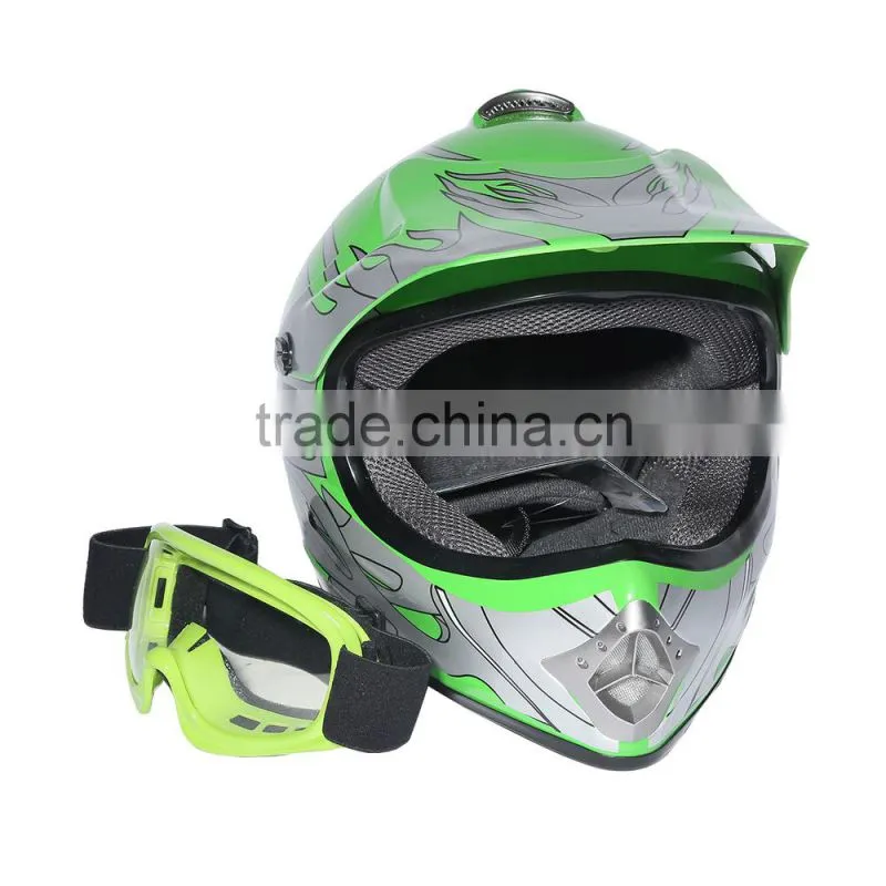 DOT Youth Green Flame for Dirt Bike for ATV Motocross Offroad Helmet MX+GogglesS M L New