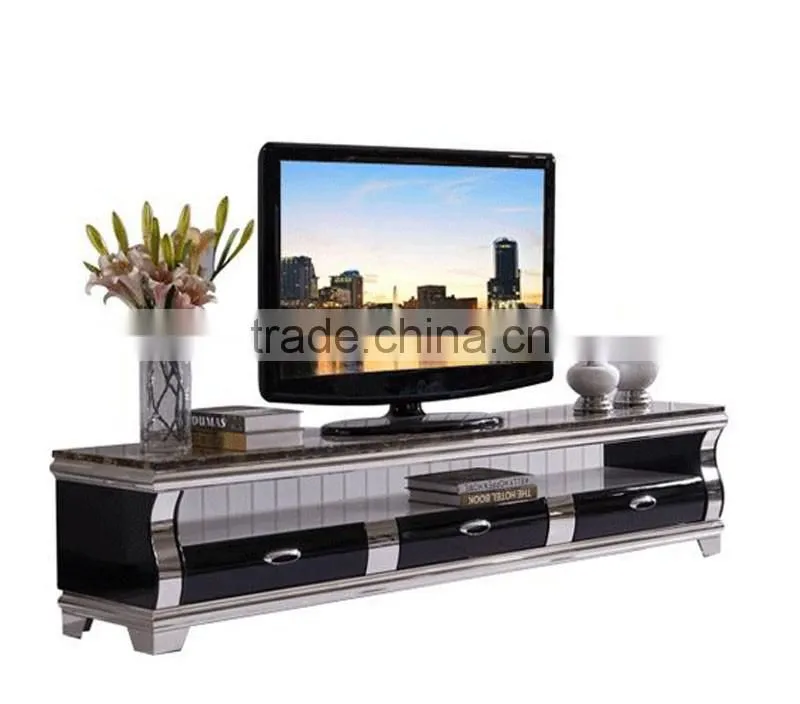 hot selling royal luxury high gloss stainless steel TV stand/cabinet design E1073 black