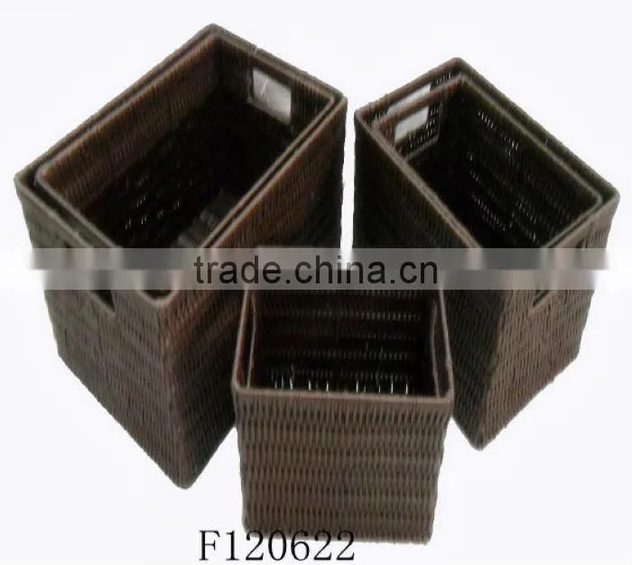 Set of Three Black Square Plastic Storage Basket With Common Handle