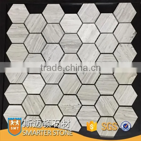 wooden vein white mosaic marble stone mosaic for flooring