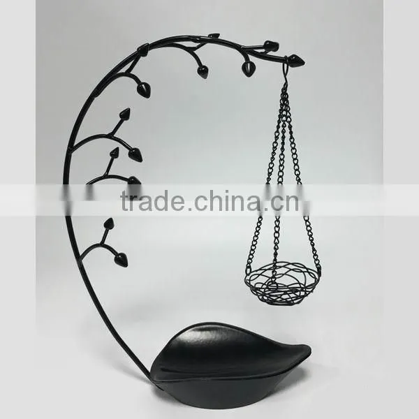 Metal jewelry tree organizer display with hanging basket