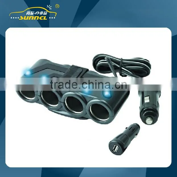 2015 CE Approval LED Car Charger Cigarette Lighter Adapter 4 Socket for iPhone , Tablet