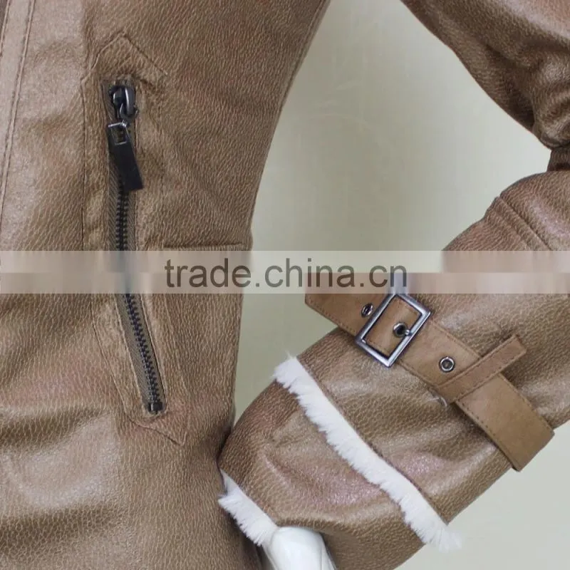 Latest Design Softshell Pu Leather Woman Winter Jacket