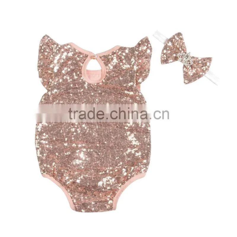 Hot sale new style romper baby girl's full sequin romper, pretty baby one pc clothing