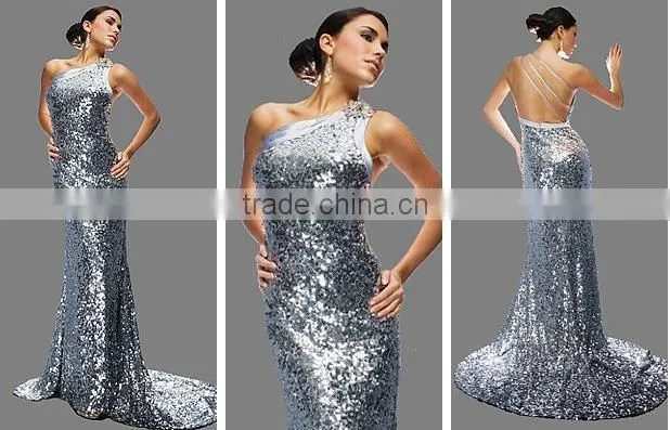 popular sequin beaded bling one shoulder evening dress