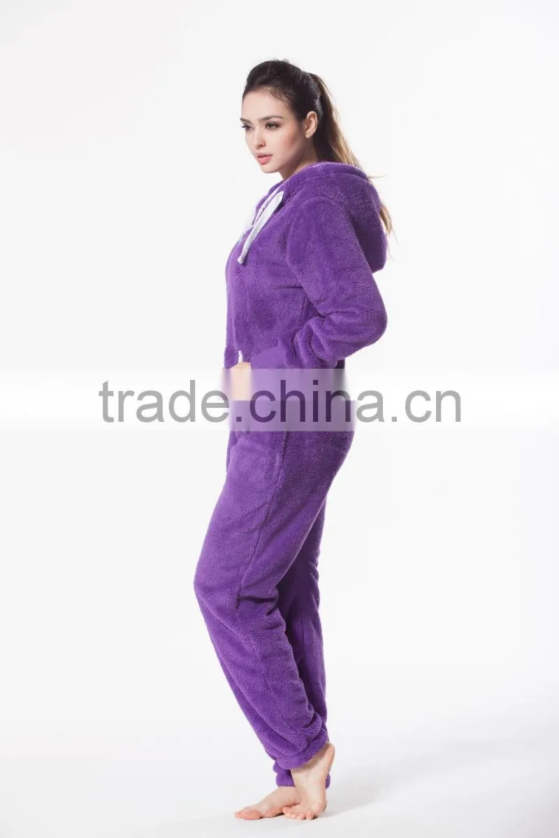 Fleece warm bear onesie jumpsuit plain purple bear onesie