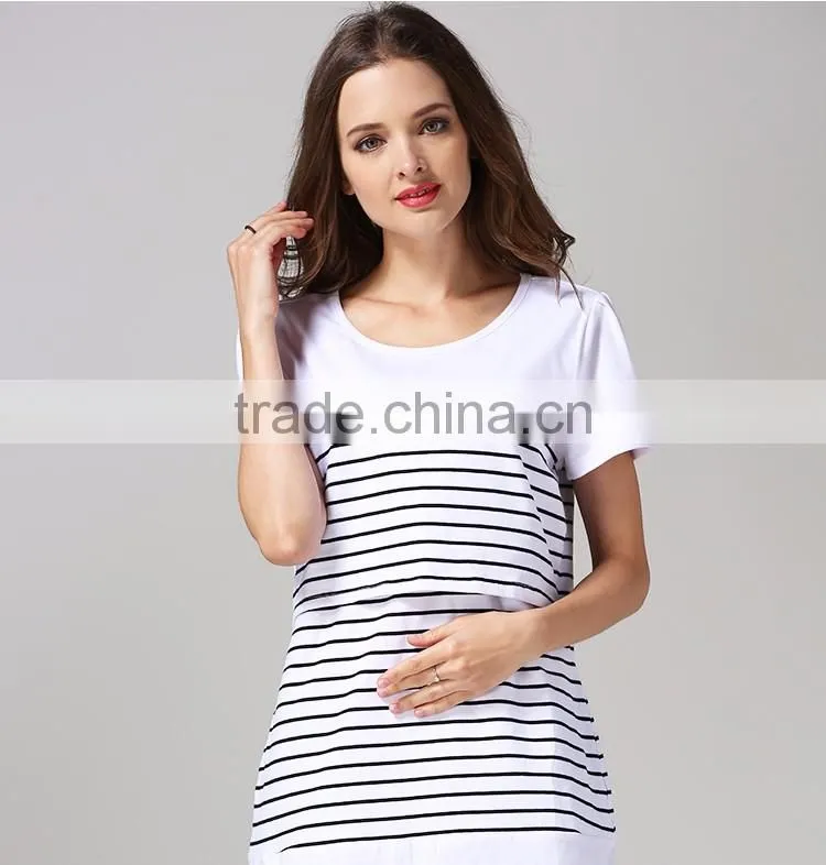 Convenience breastfeeding T-shirts black and white strips single maternity tops