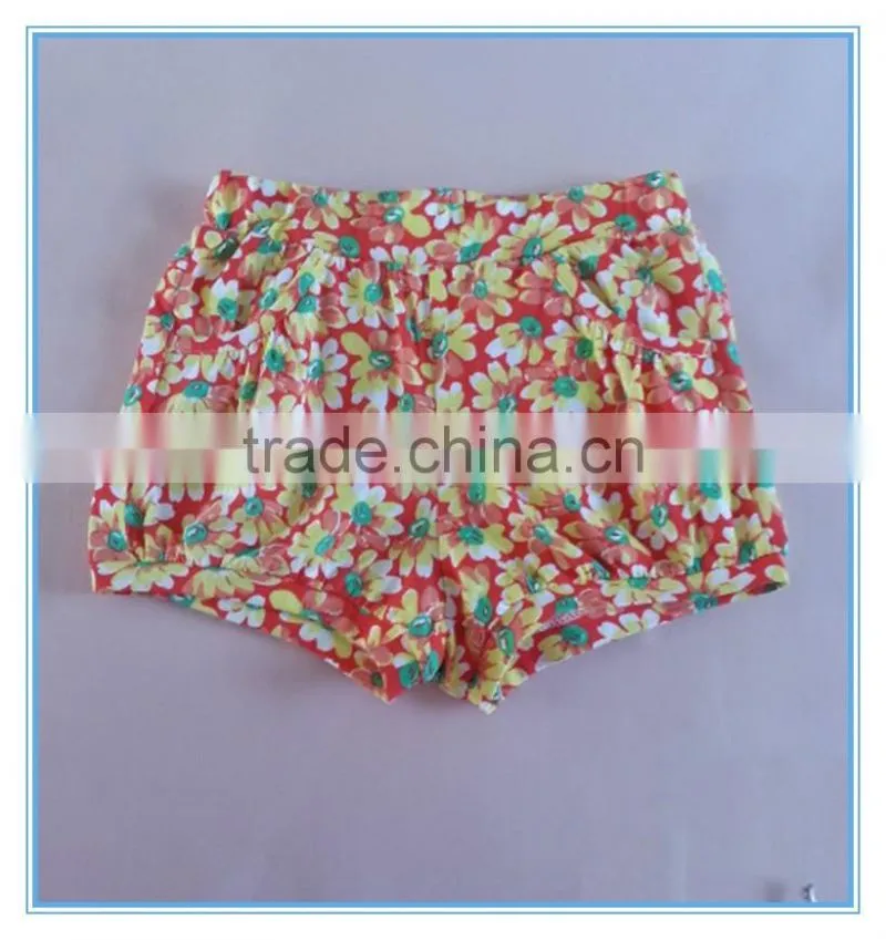 OEM factory price super comfortable 100%cotton fabric children girl's pants Stretch colorful pants flower printed pants trousers